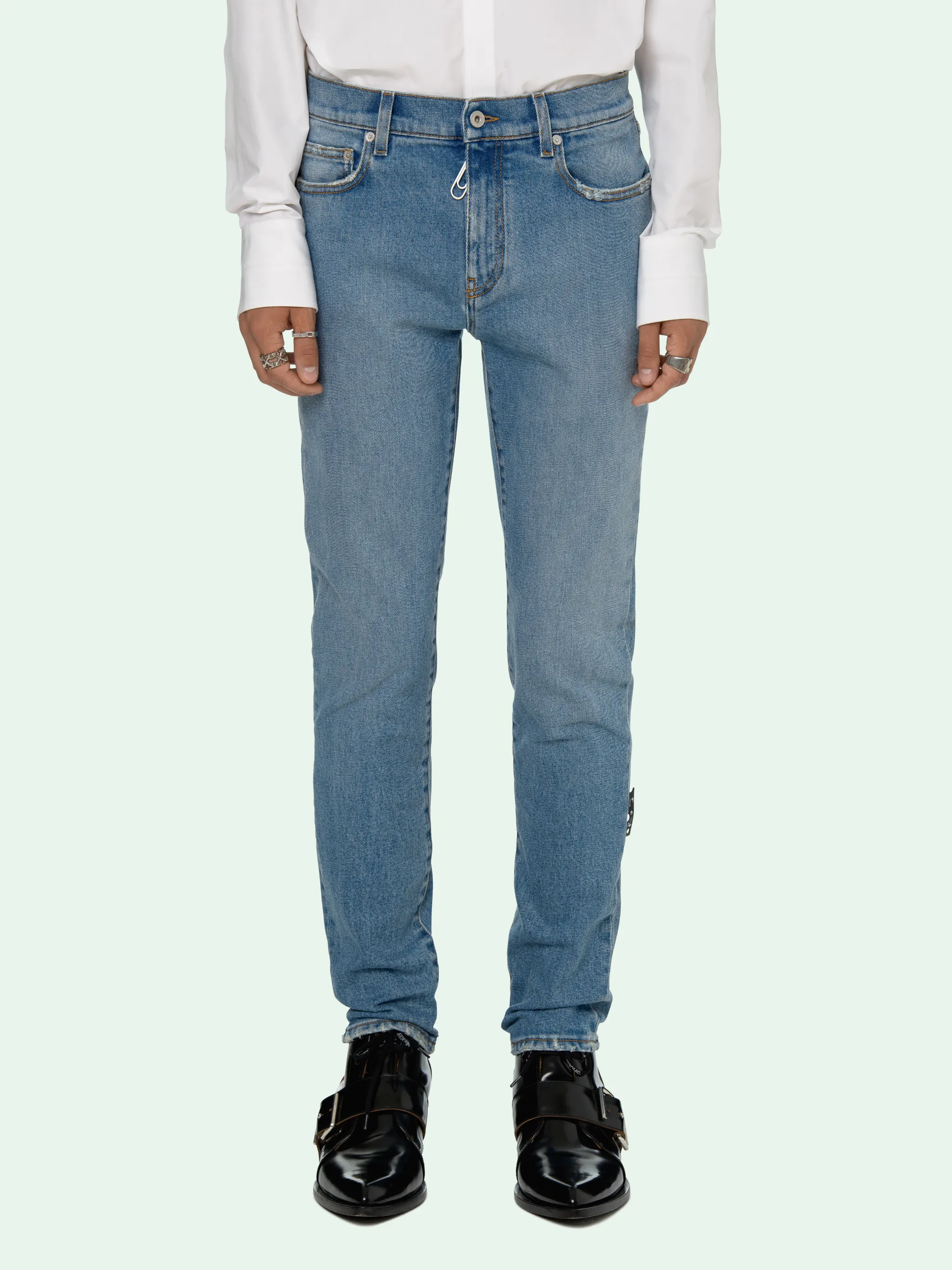 off white diagonal jeans