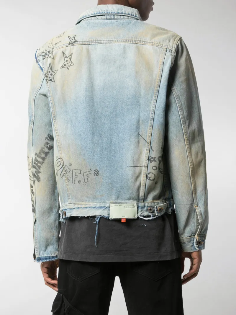 off white distressed denim jacket