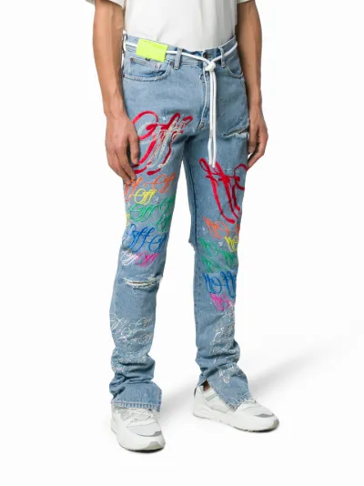 distressed graffiti jeans