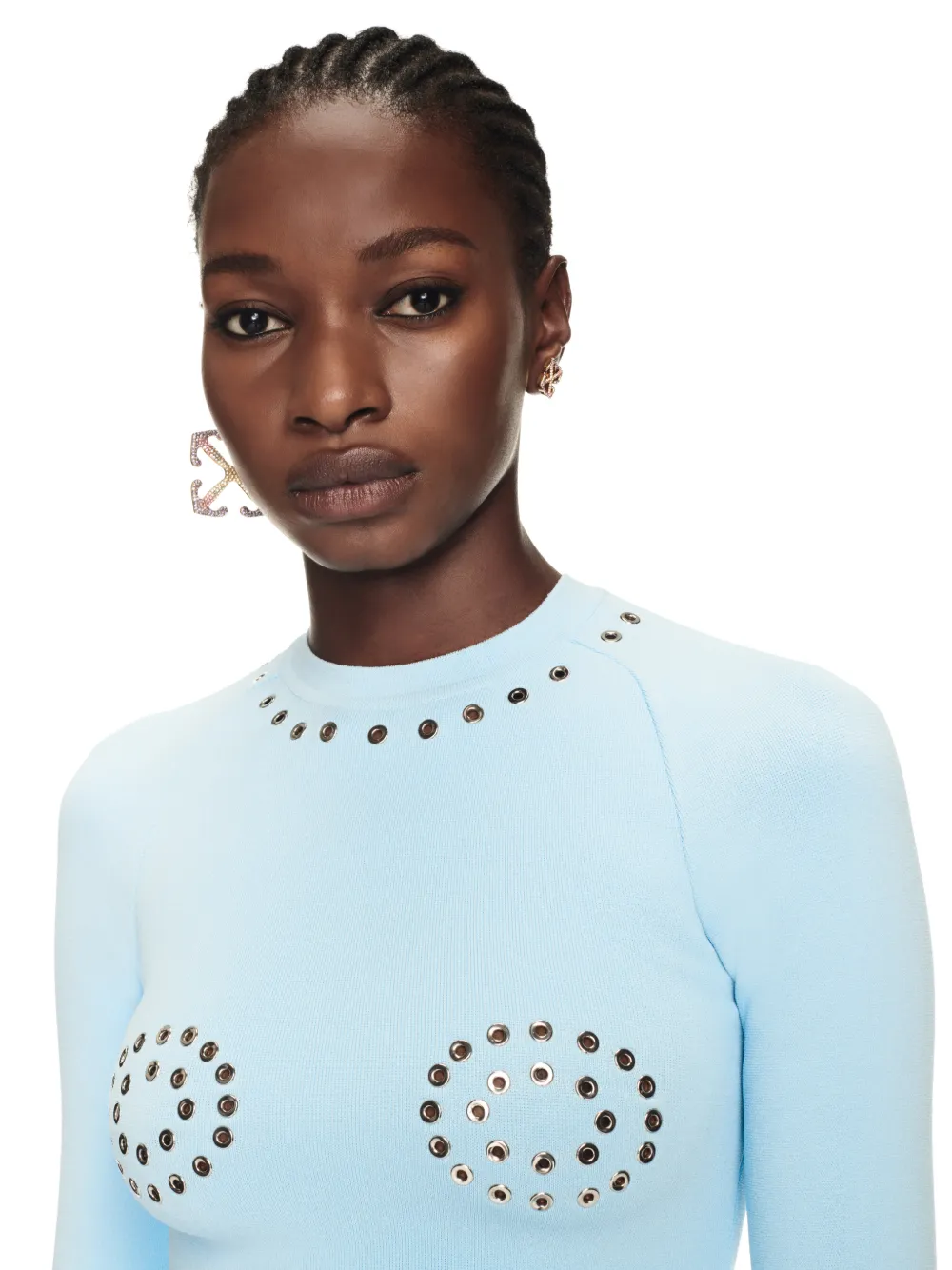 Eyelets Pleated Mini Dress in blue OffWhite™ Official GB