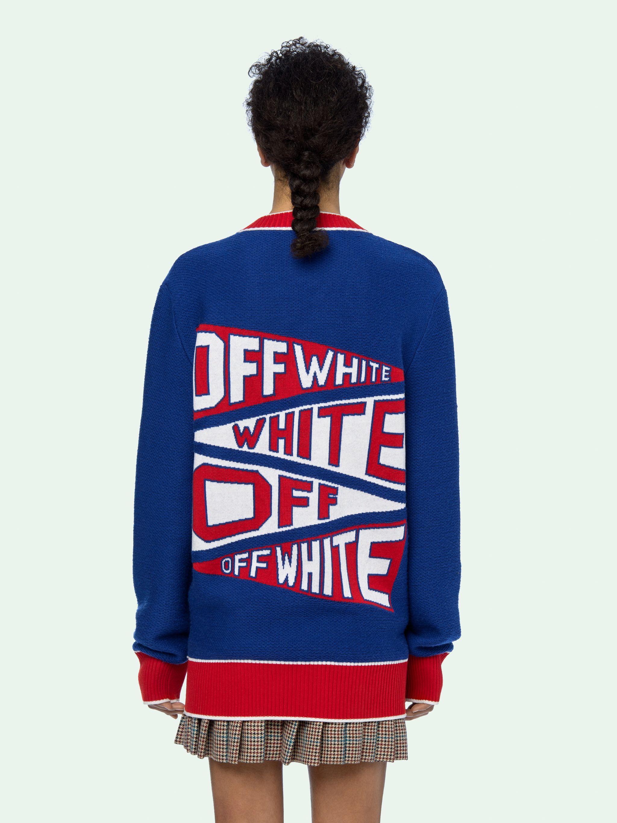 off white blue and red cardigan