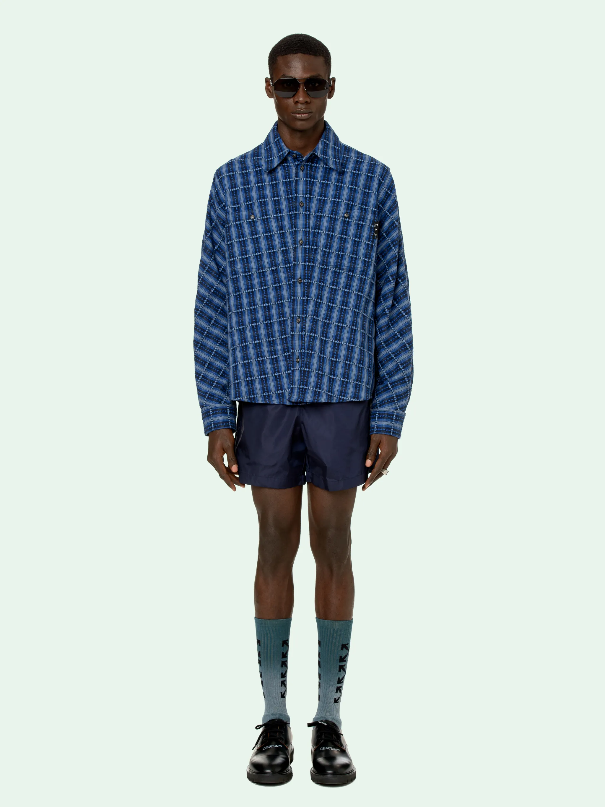 off white blue check shirt