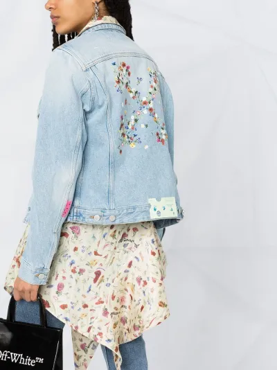 white floral denim jacket