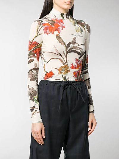 white floral turtleneck