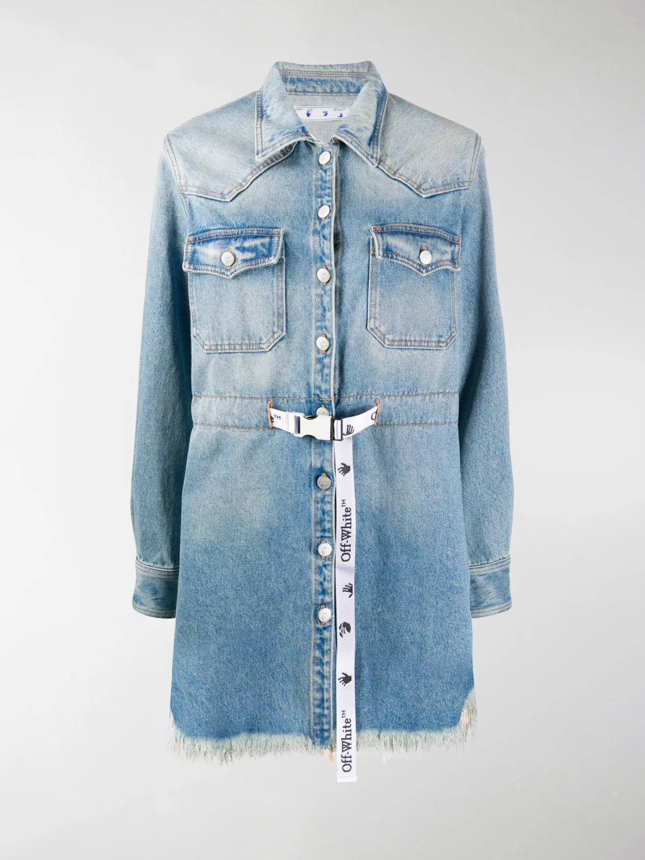 white denim belted dress