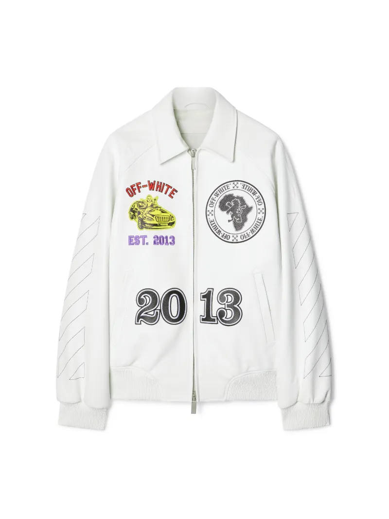 GIACCA VARSITY RAGLAN IN PELLE CON GRAFICA RHINO