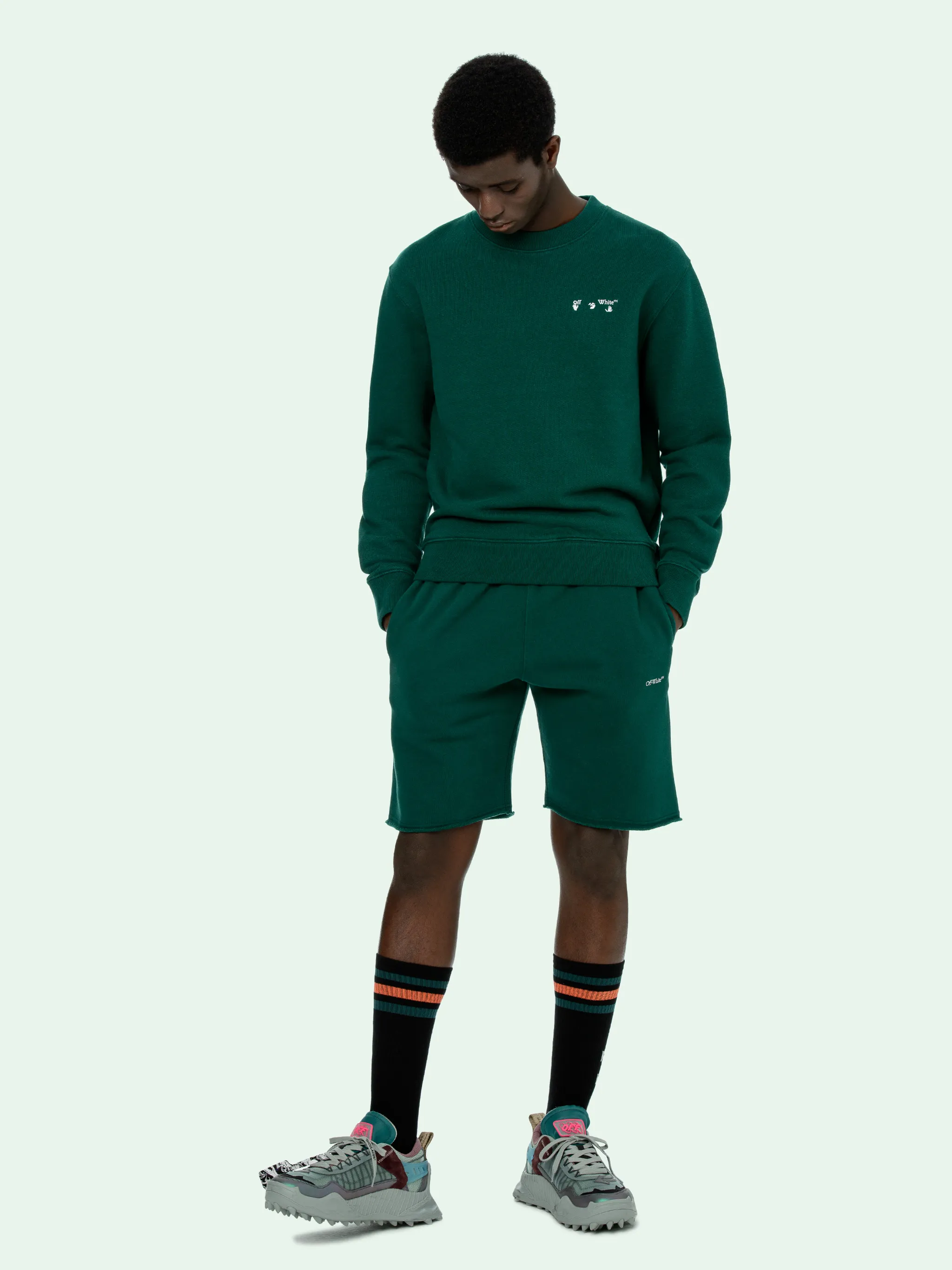 green and white sweatshirt
