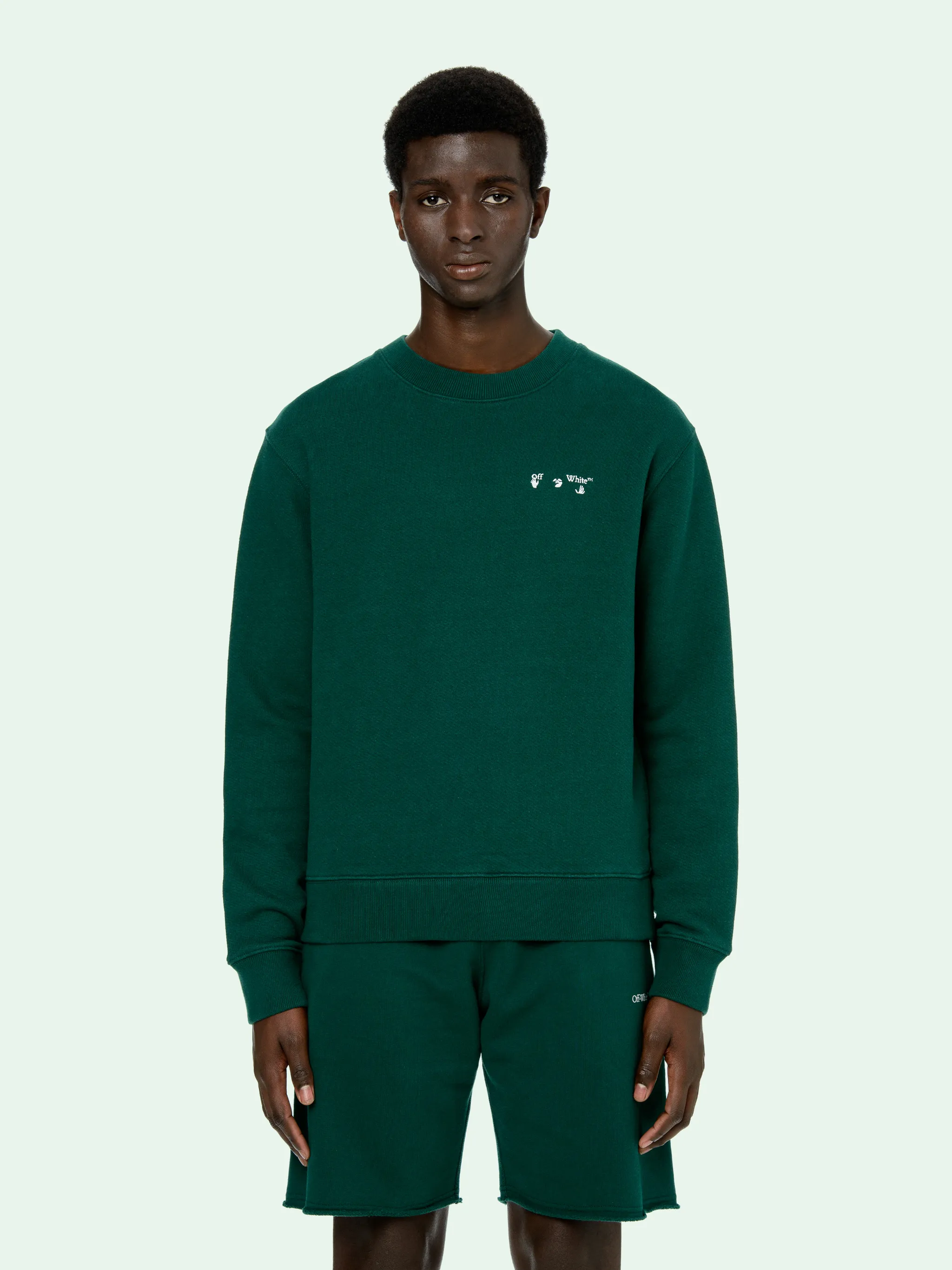 green and white sweatshirt
