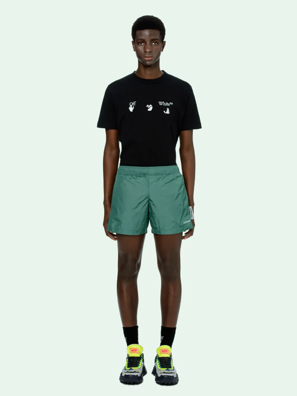 off white swim shorts