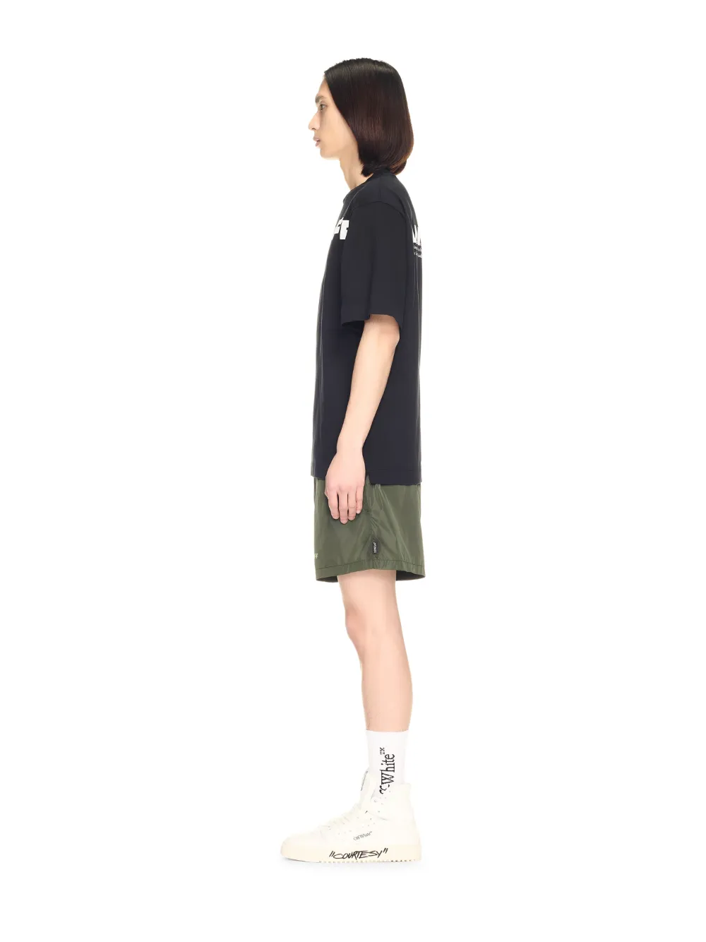 GREEN OFF STAMP SWIM SHORTS