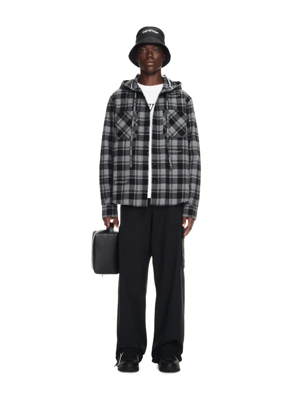 GREY CHECK FLANNEL HOODED SHIRT in grey Off White Official US