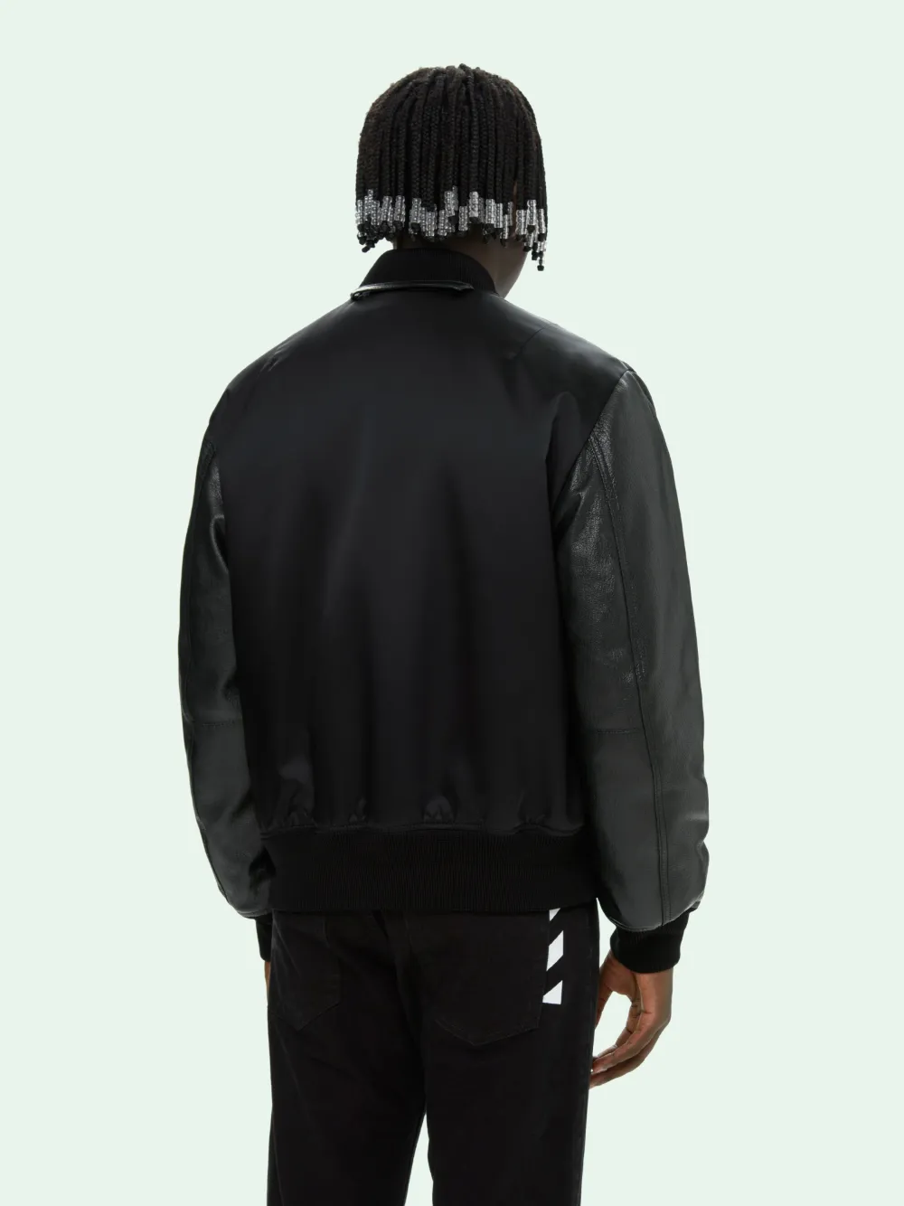 off white leather bomber jacket