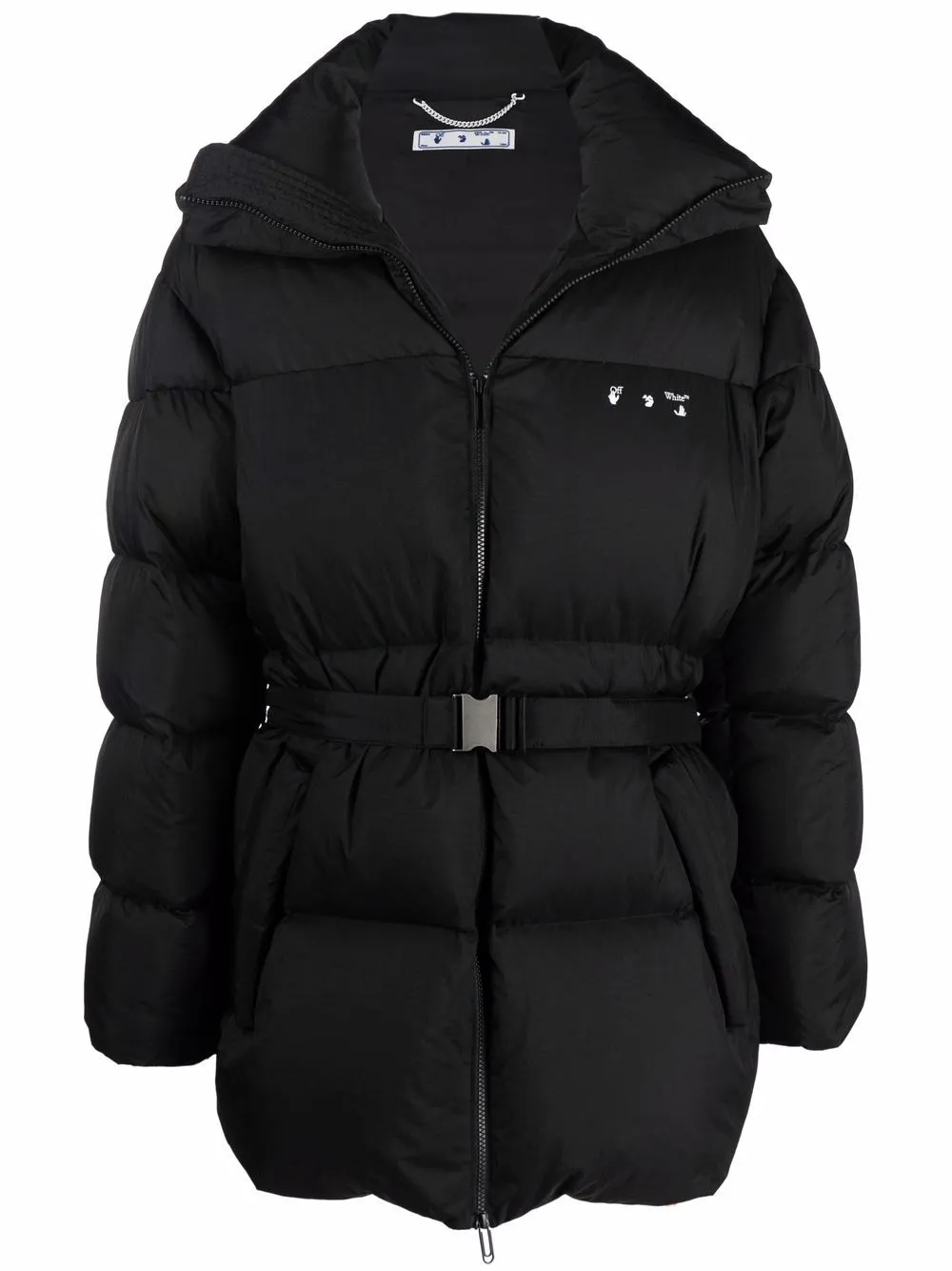 white belted puffer coat