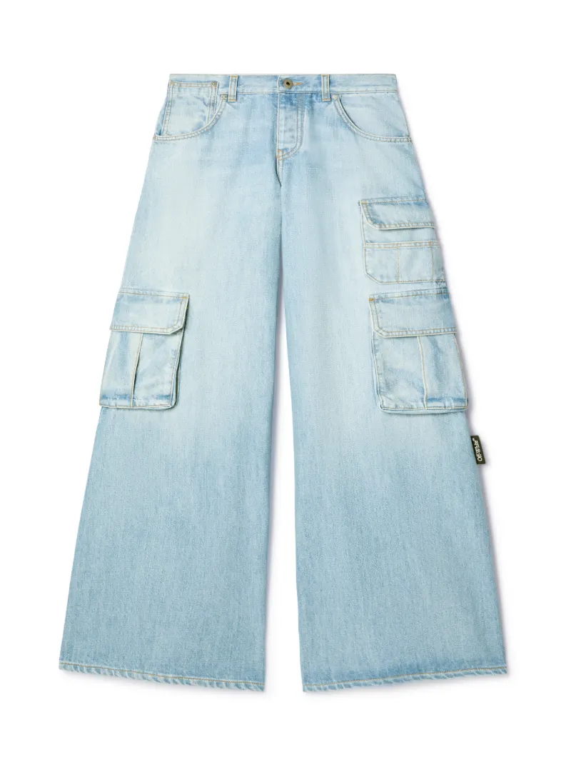 Helle blaue Denim Cargo-Hose mit weitem Bein