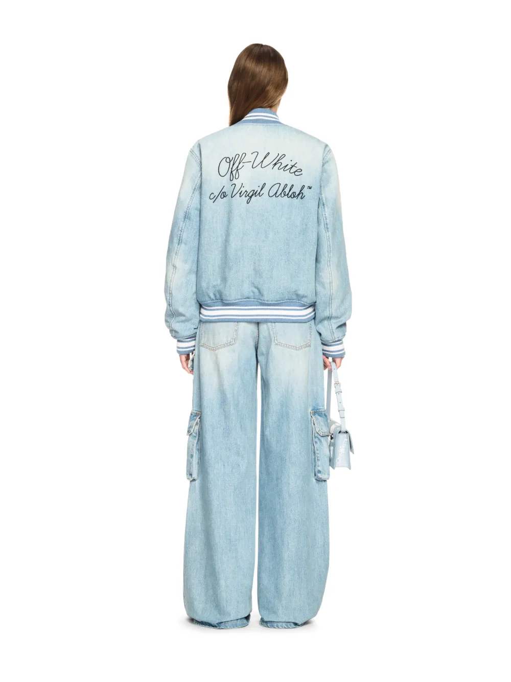 Helle blaue Denim Cargo-Hose mit weitem Bein