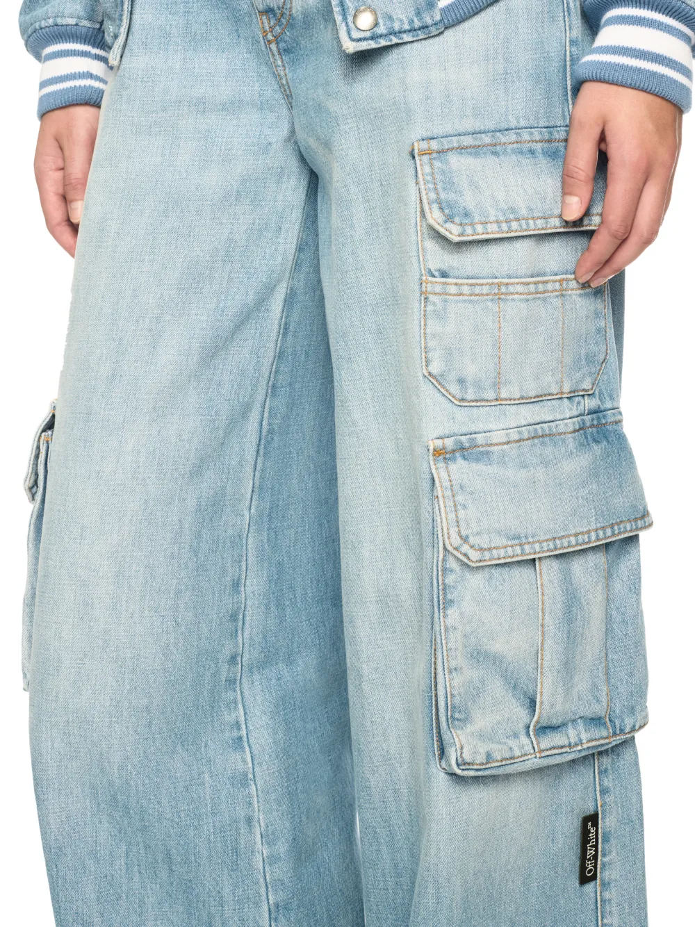 Helle blaue Denim Cargo-Hose mit weitem Bein