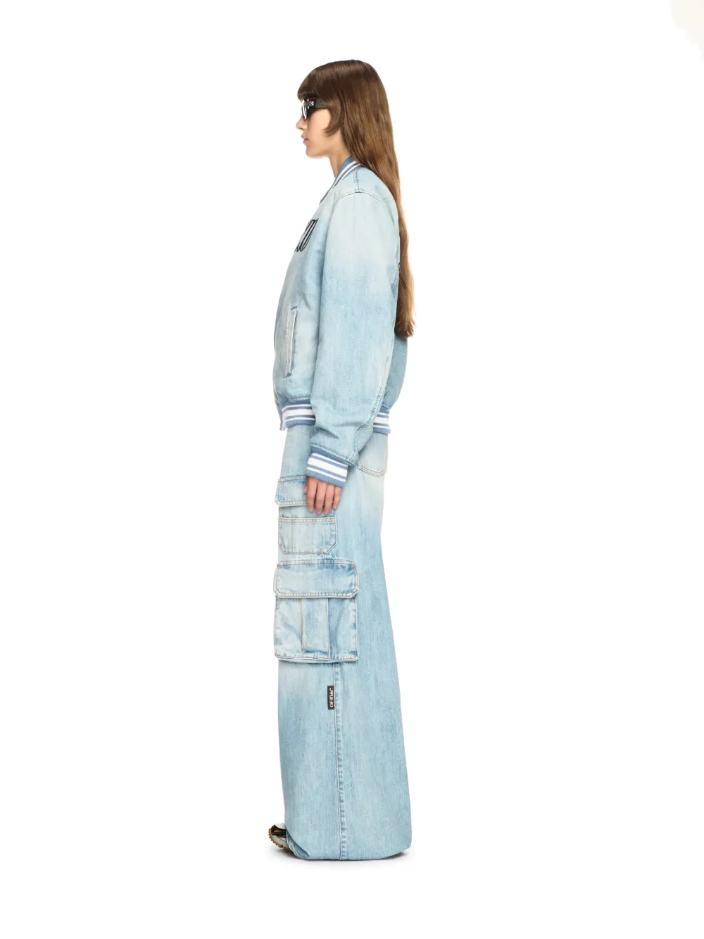 Helle blaue Denim Cargo-Hose mit weitem Bein