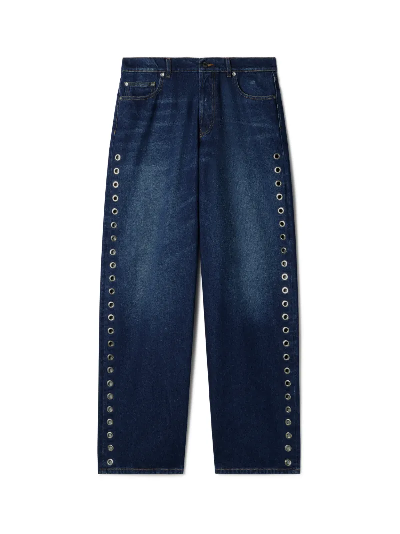 Jeans mit Ösen und lässiger Passform