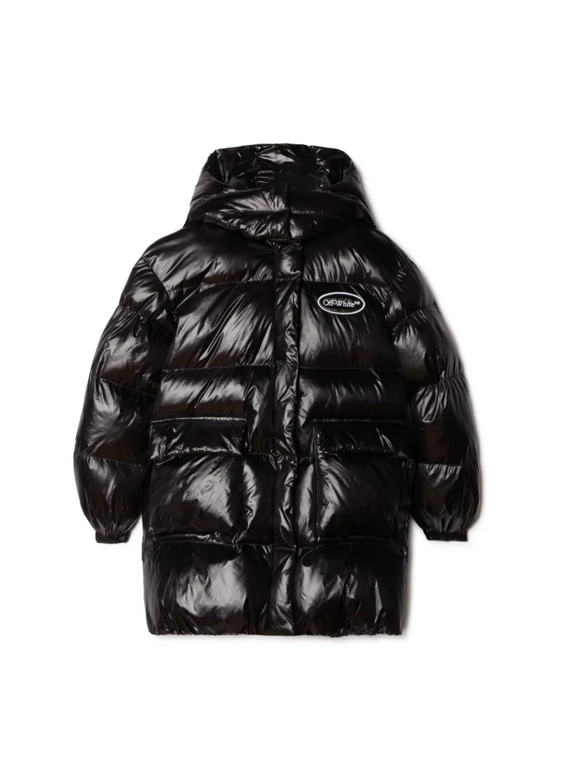 Lange, gesteppte Pufferjacke mit Pfeil
