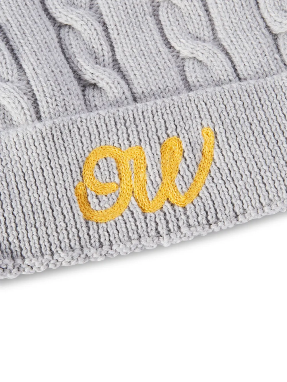 OW SCRIPT CABLE BEANIE MELANGE GREY YELL in grey | Off-White