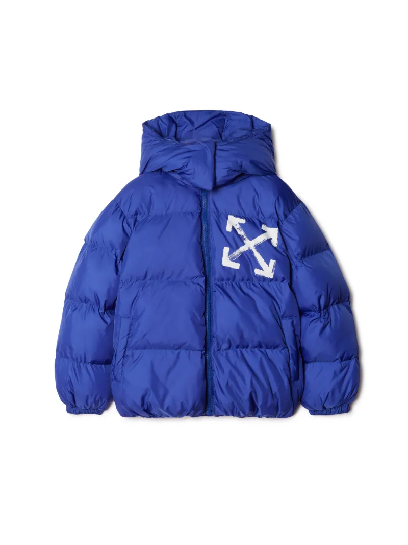 Pufferjacke mit Off WHite-Schriftzug