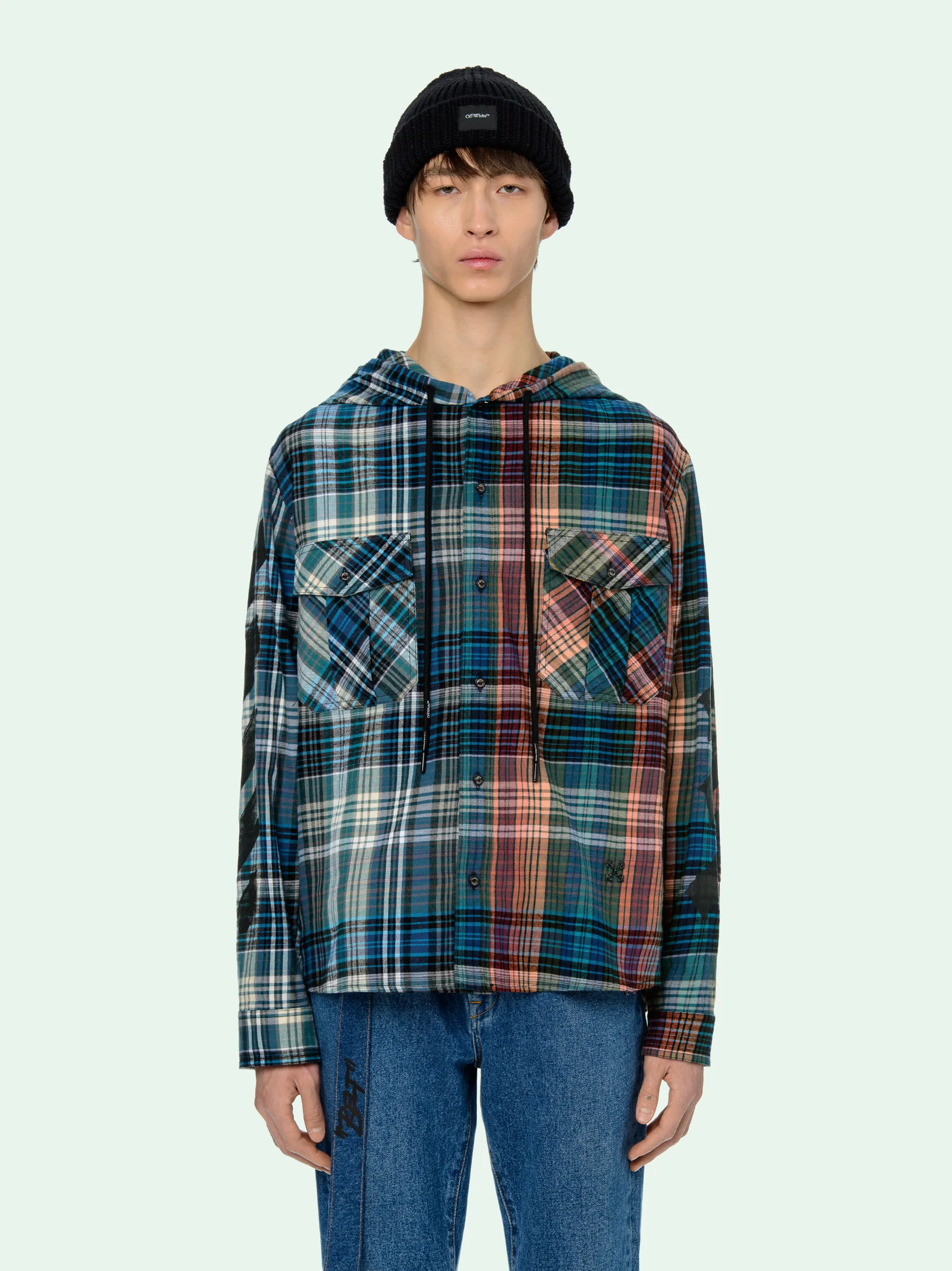 off white hooded shirt