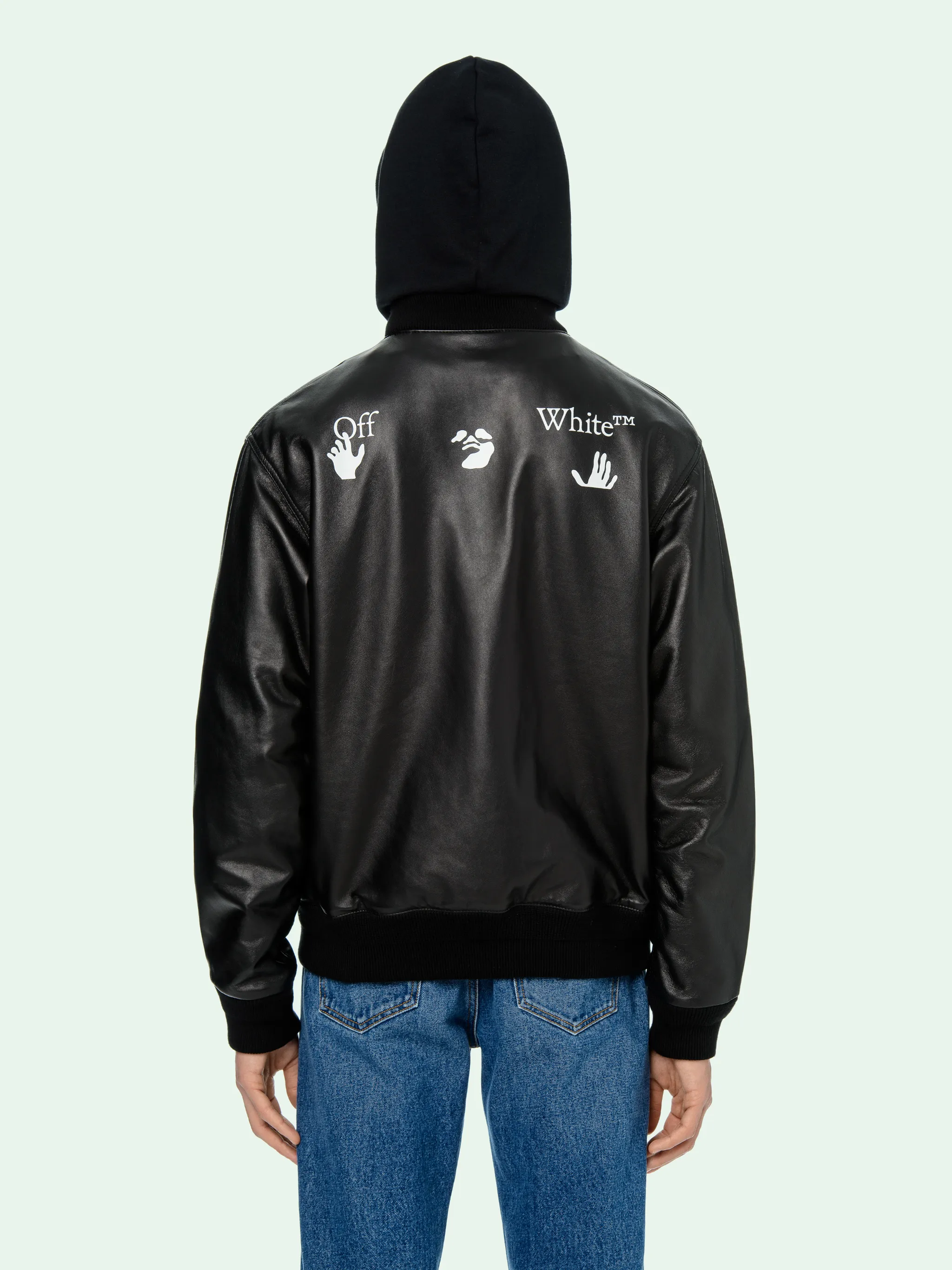 off white leather bomber jacket