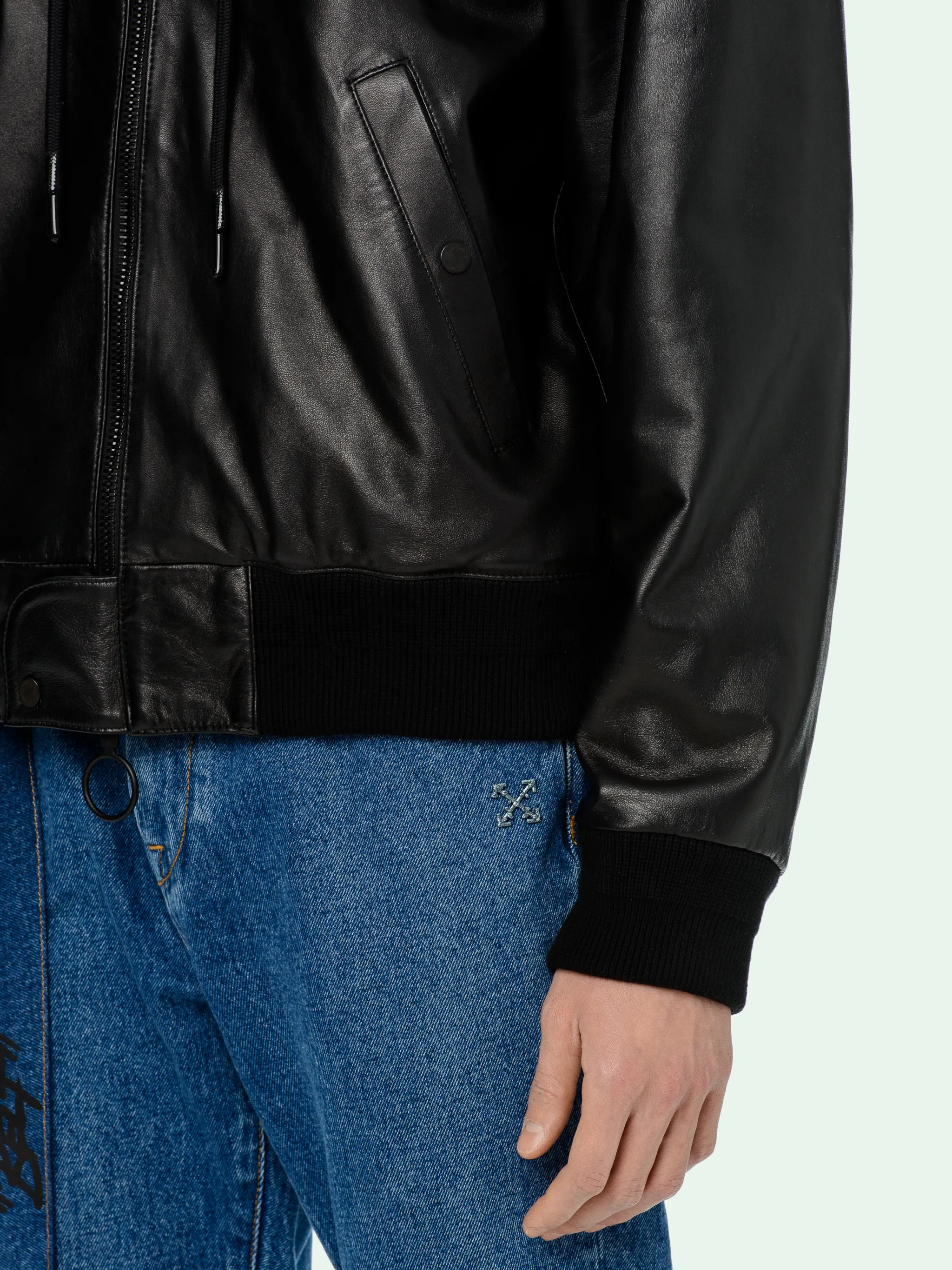 off white leather bomber jacket