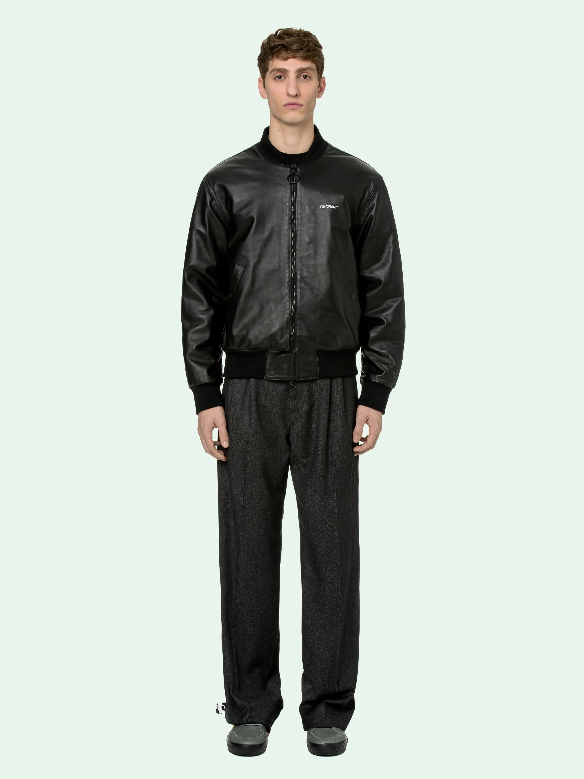 off white leather bomber jacket