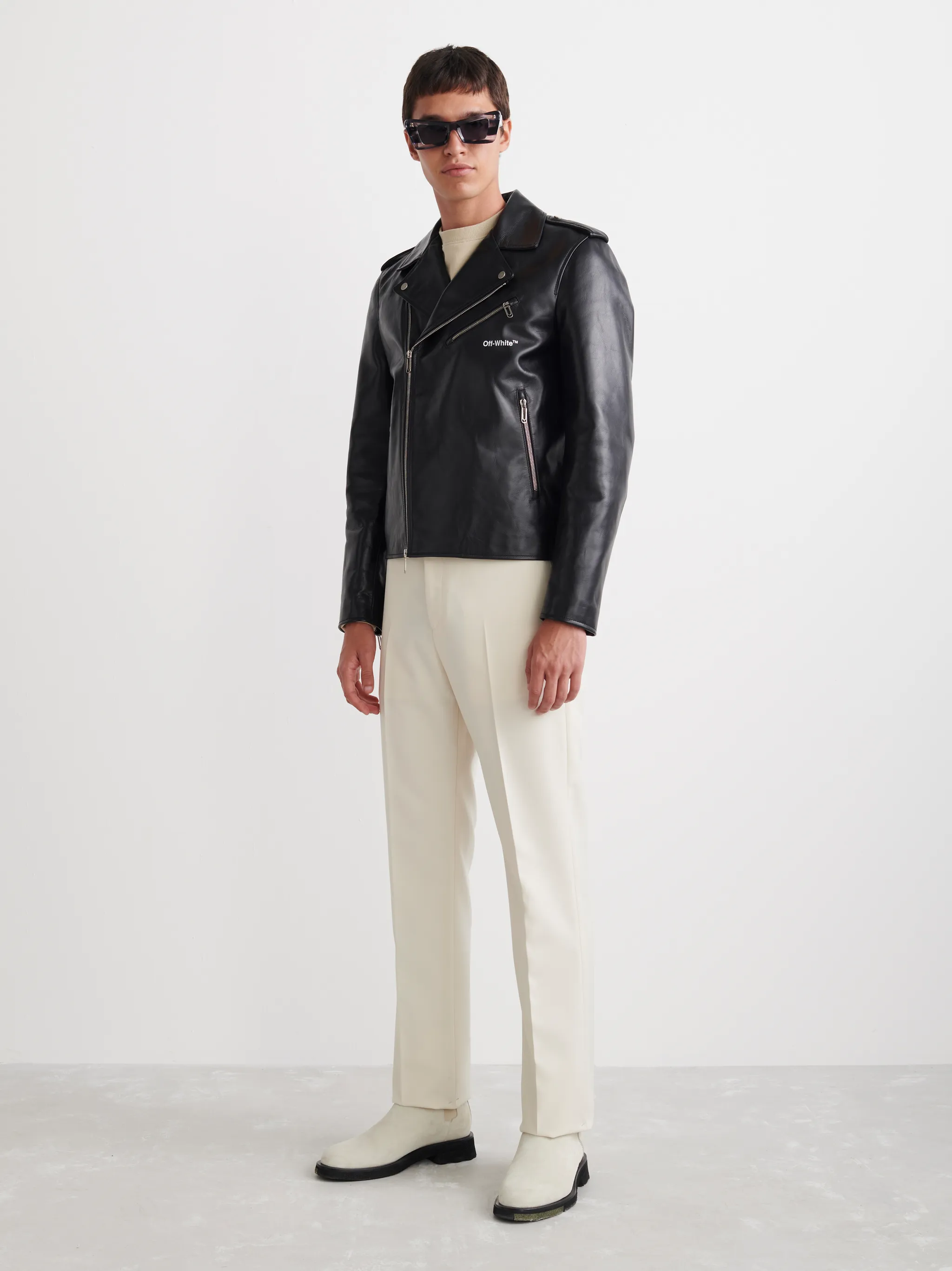 off white leather bomber jacket