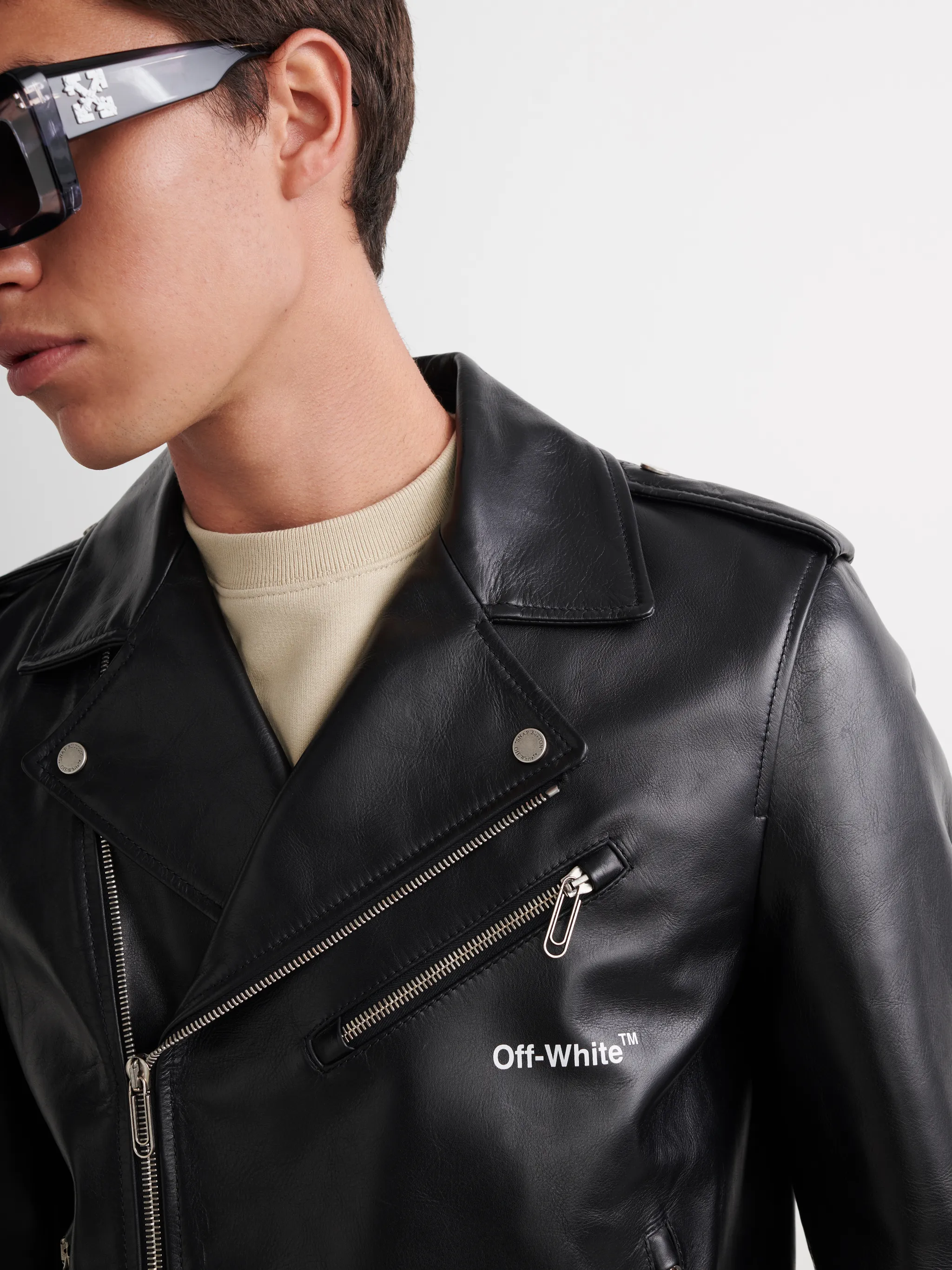 off white leather bomber jacket