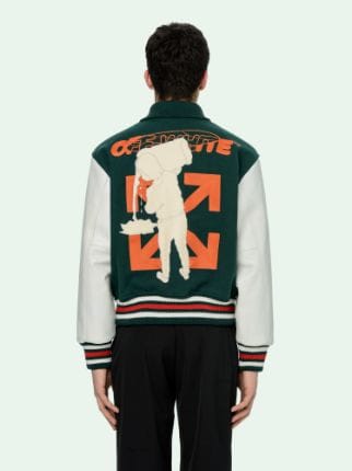 Off-White Leather Logo Patch Collage Varsity Jackets Letterman