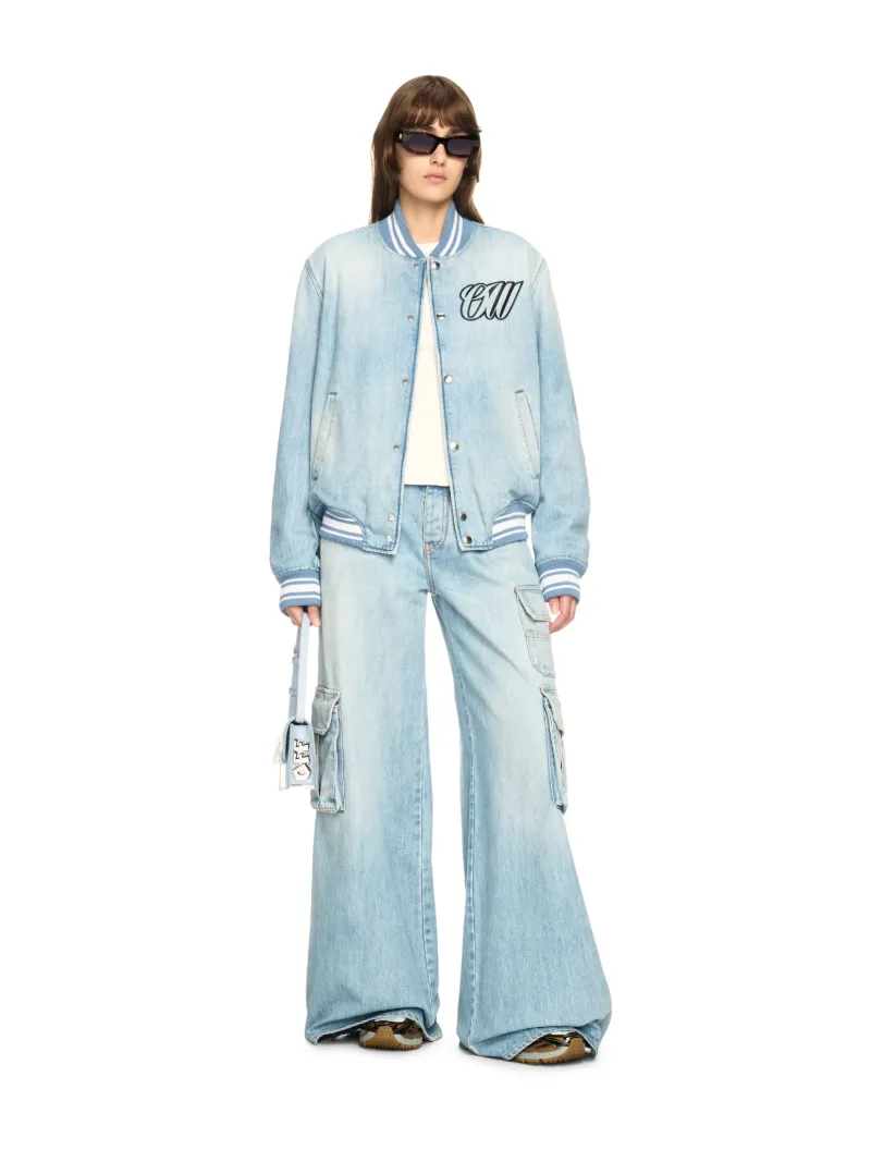 LIGHT BLUE DENIM VARSITY JACKET