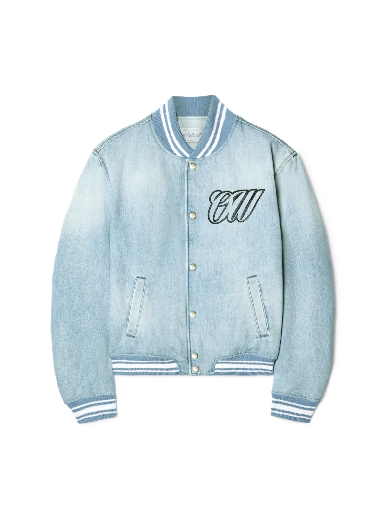 LIGHT BLUE DENIM VARSITY JACKET