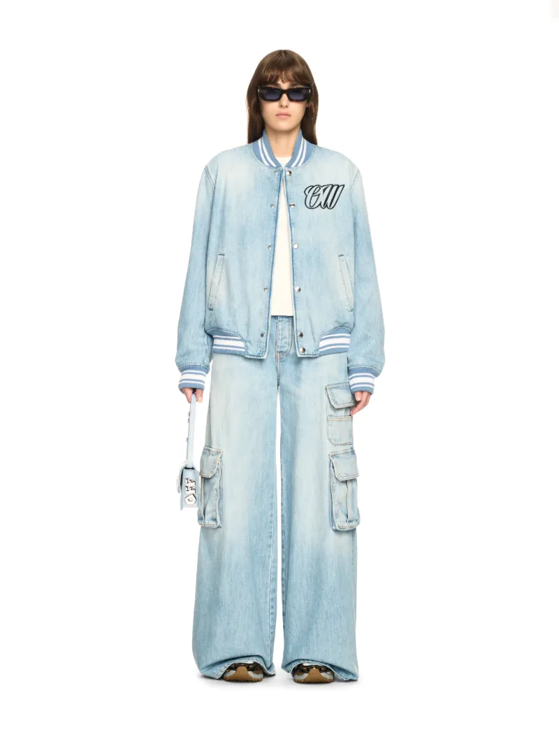 LIGHT BLUE DENIM WIDE-LEG CARGO PANTS