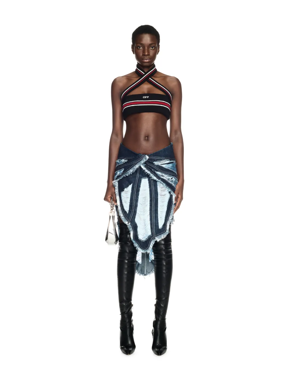 Light Blue Shredded Denim Skirt in 4200 frozen fjordno color Off