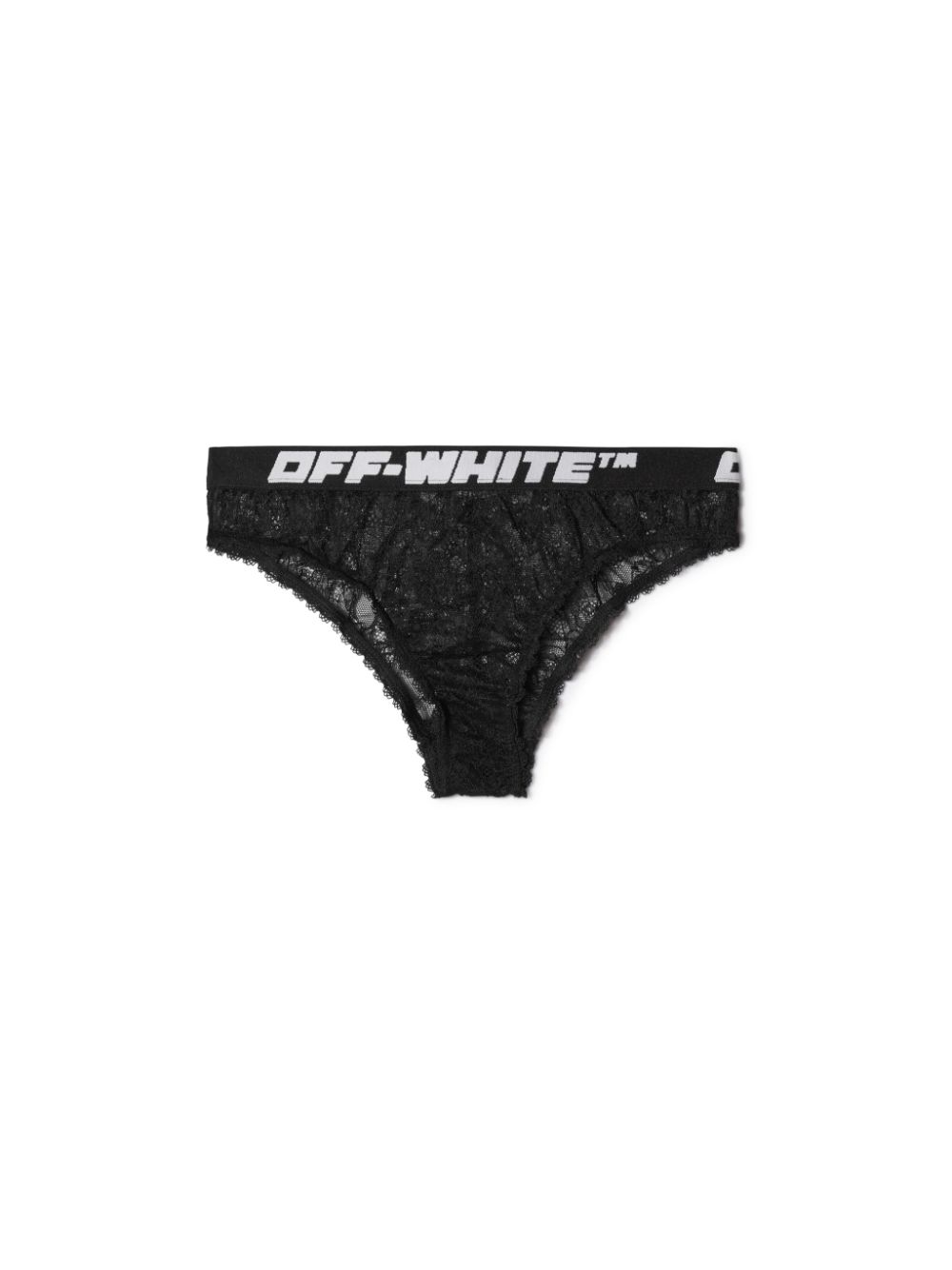 OFF-WHITE Logo Band Lace Slip Panties in Black