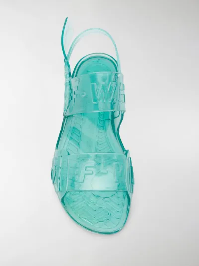 off white jelly sandals blue