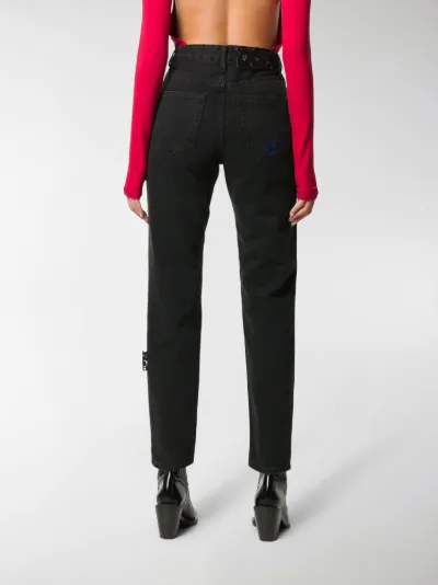 embroidered straight leg jeans