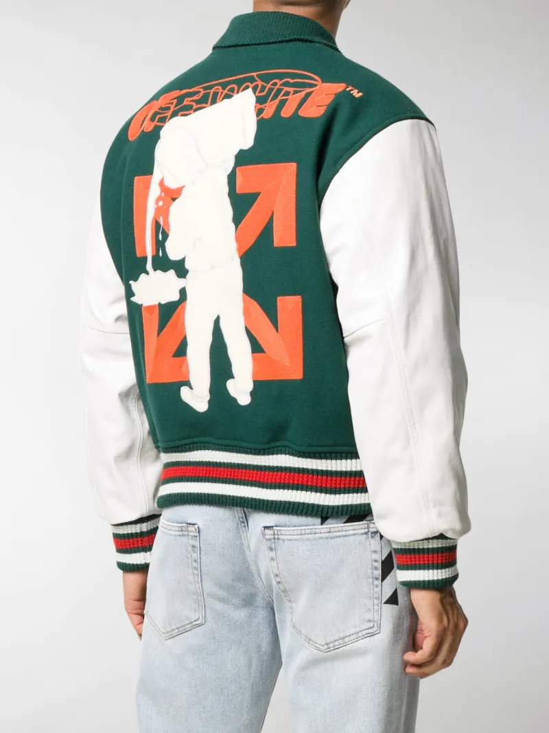 off white varsity jacket green