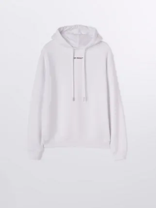 logo print drawstring hoodie in white Off White Official US