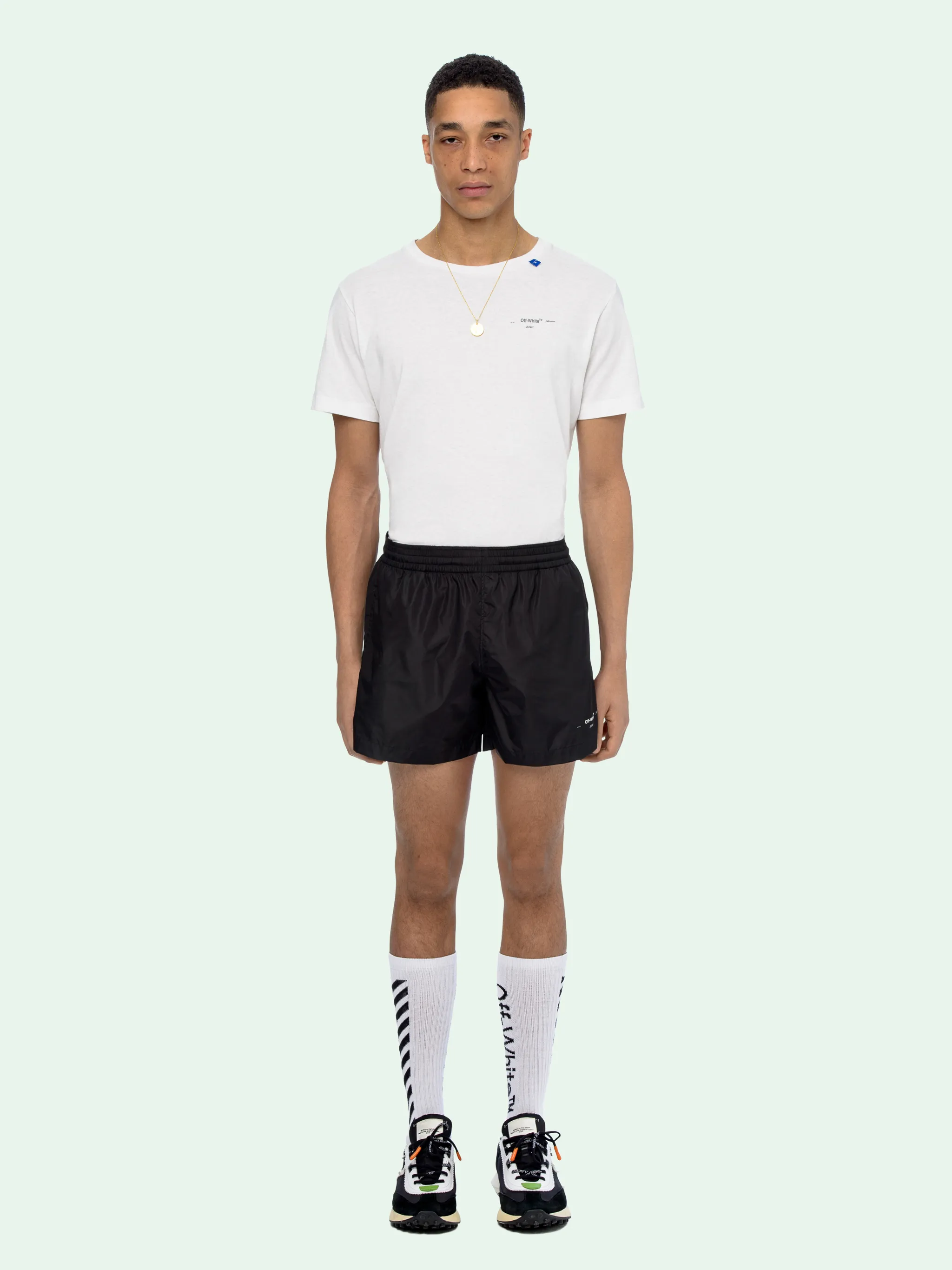 off white black swim shorts