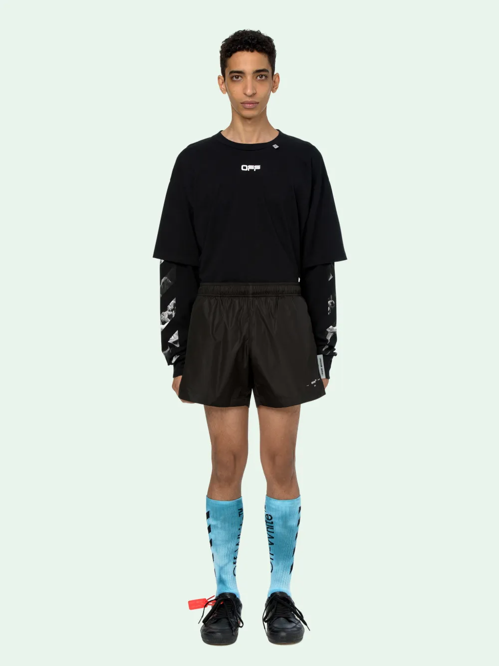 off white black swim shorts