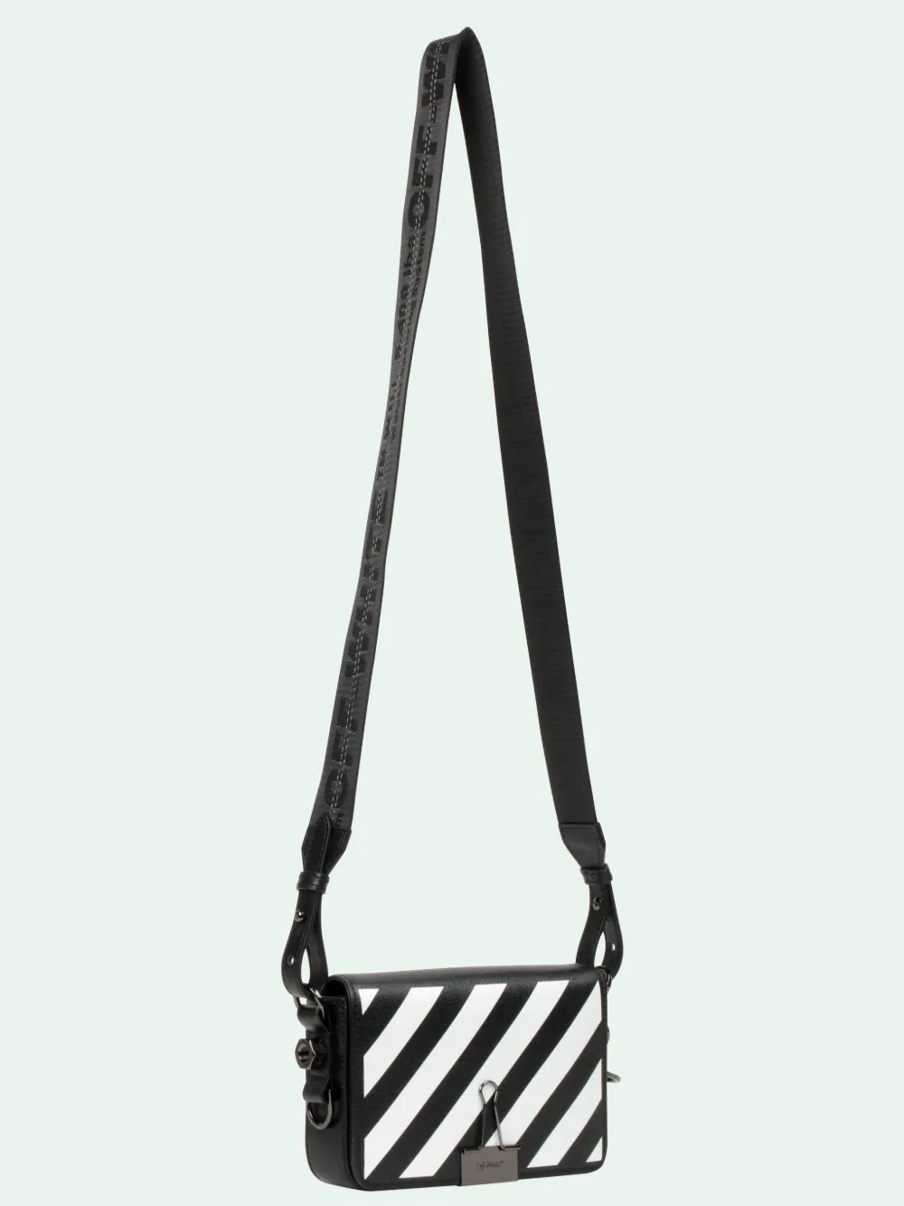 OFF-WHITE Saffiano Striped Mini Diag Binder Clip Bag White Black 1159759