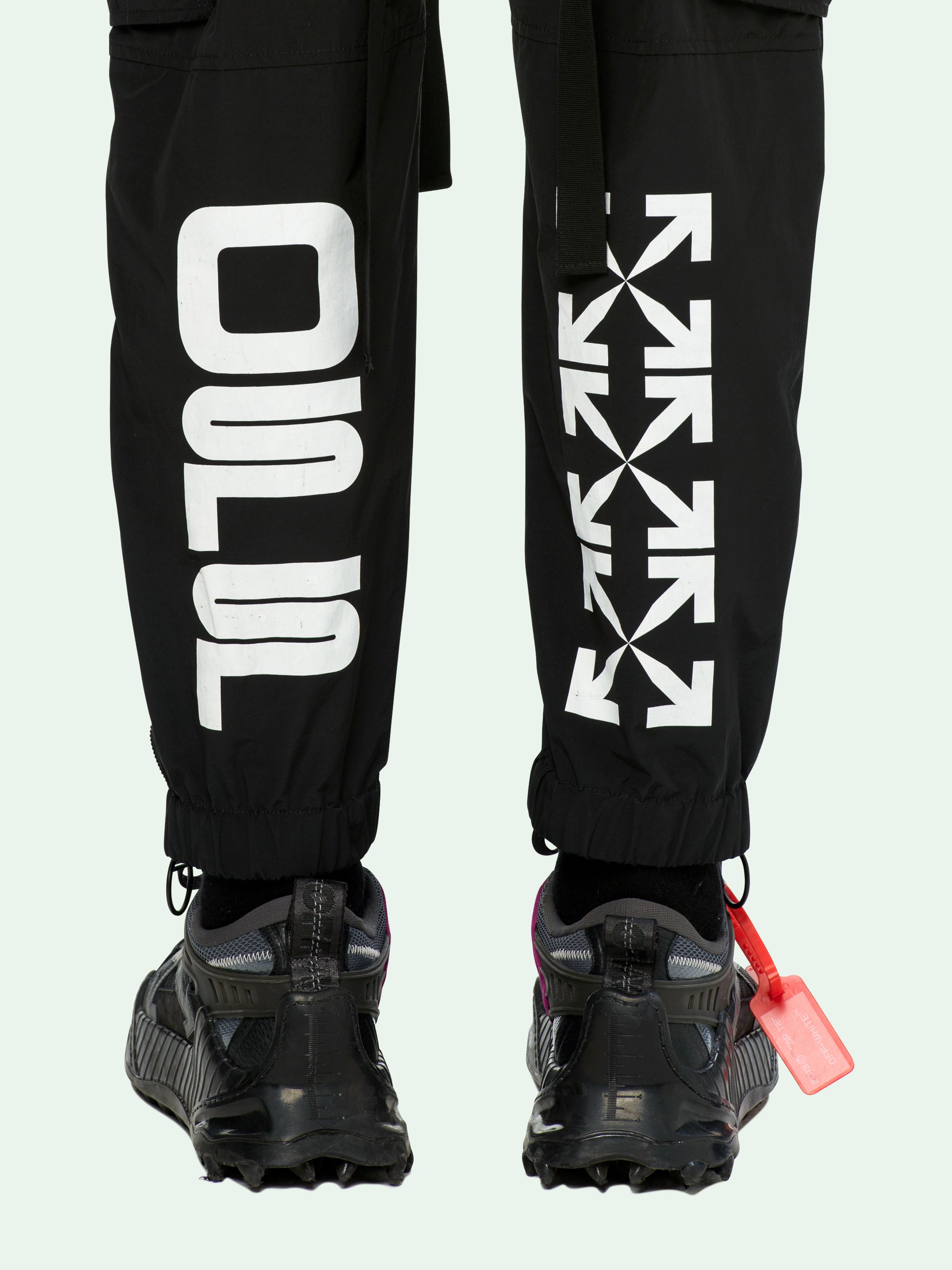 off white nylon mesh pants