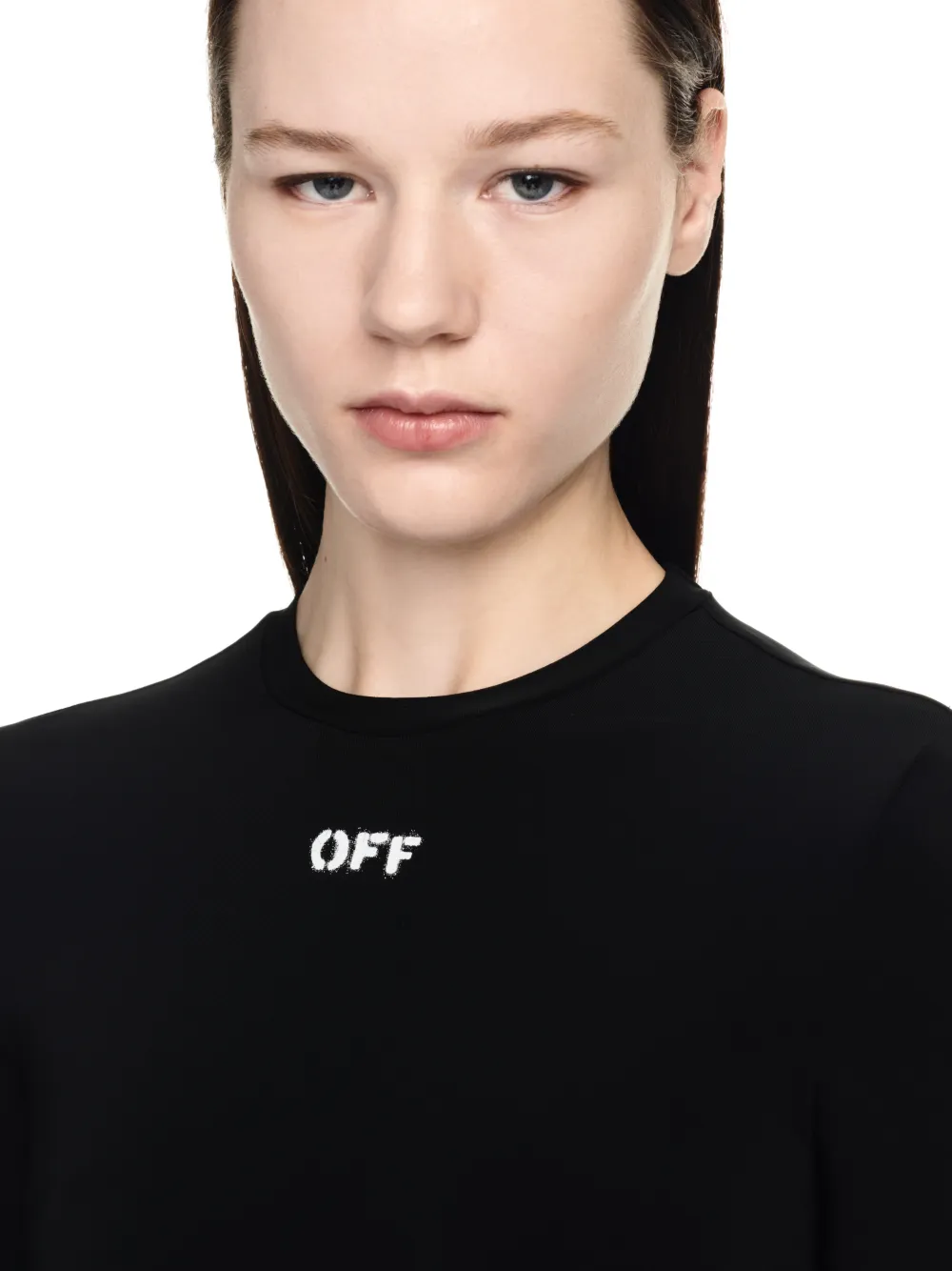 OFF LOGO LANGÄREMLIGER PULLOVER MIT RUNDHALSAUSSCHNITT