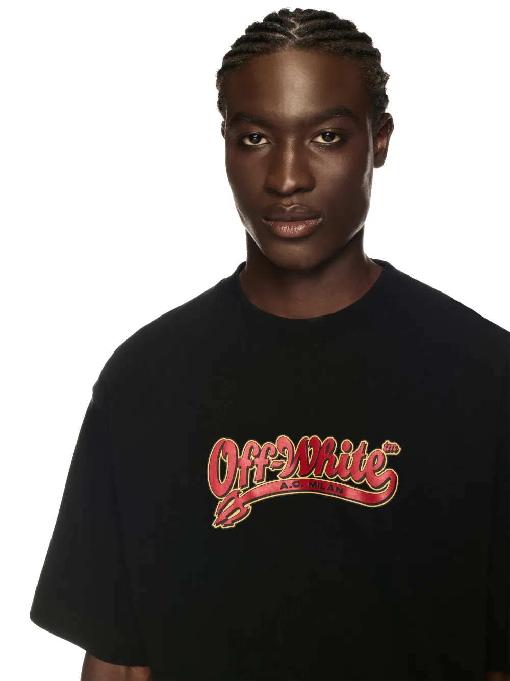 Off-White C/O Ac Milan Schwarzes T-Shirt mit Pfeil