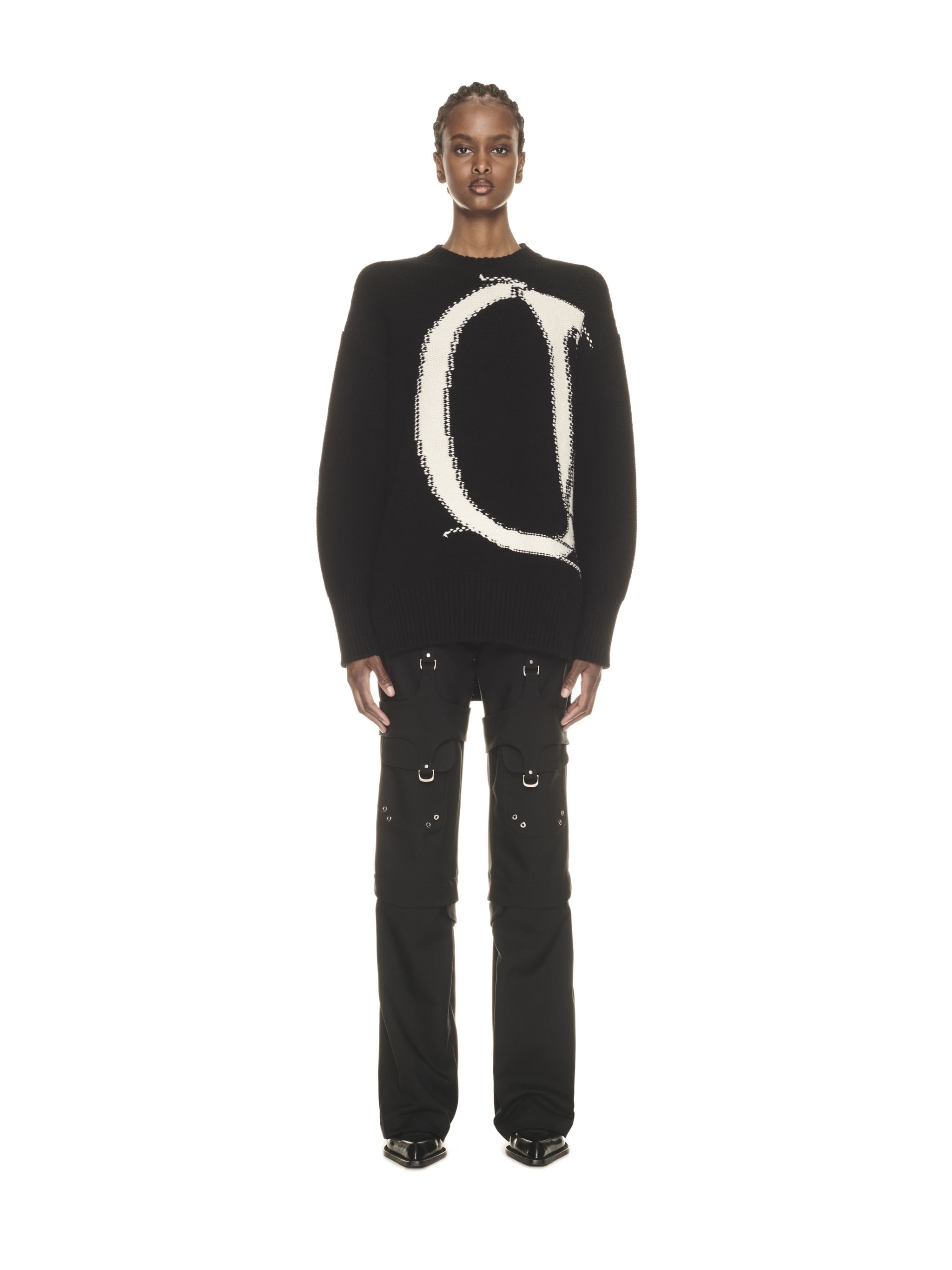 Off-White Wool Cardigan With Embroidered Monogram Black