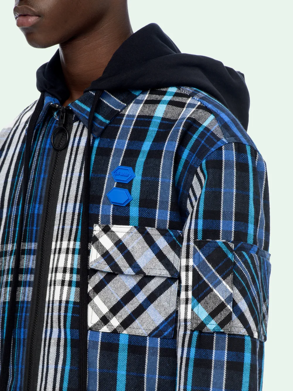 Padded check discount shirt with hood