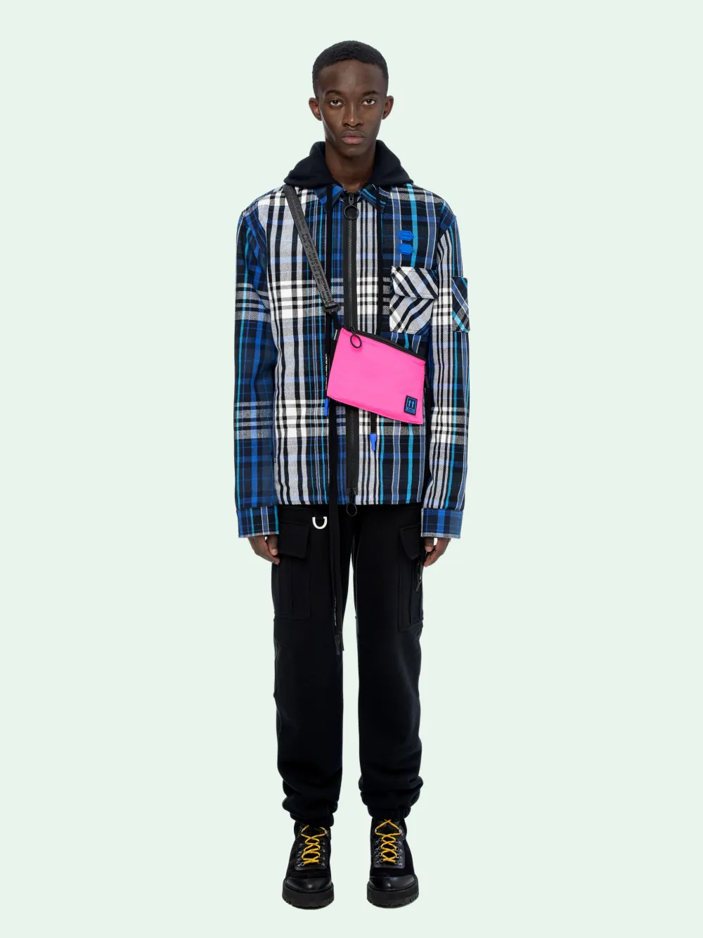 off white hooded flannel